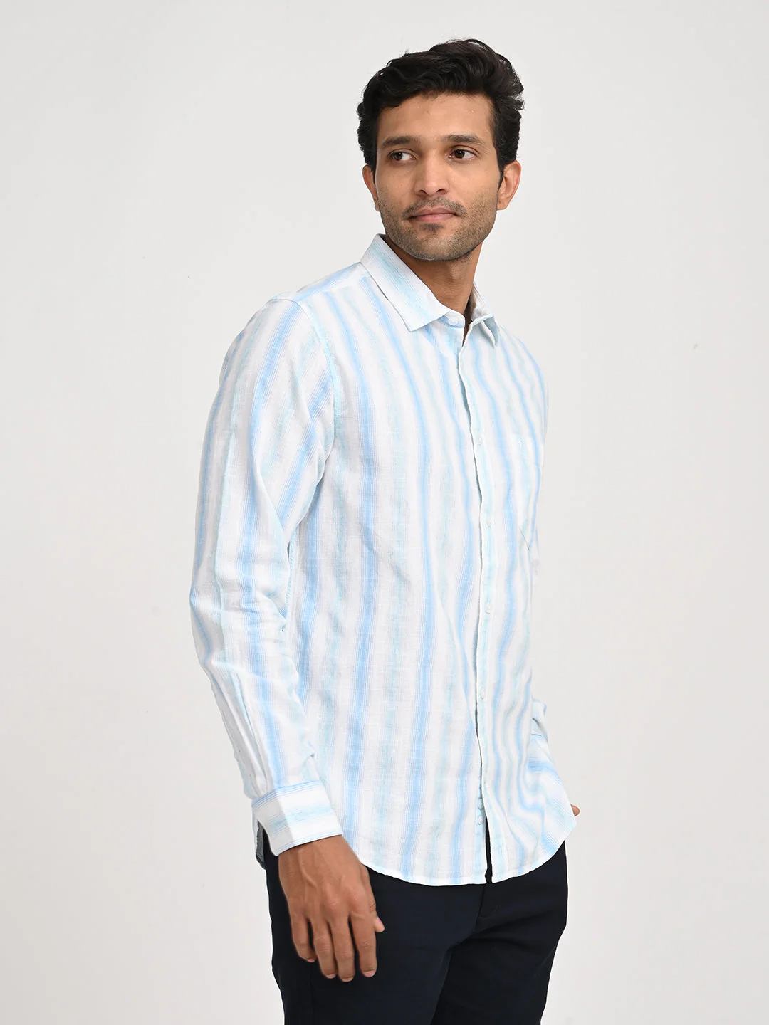 Men's Striped Full Sleeve Cotton Blend Shirt - Image 3