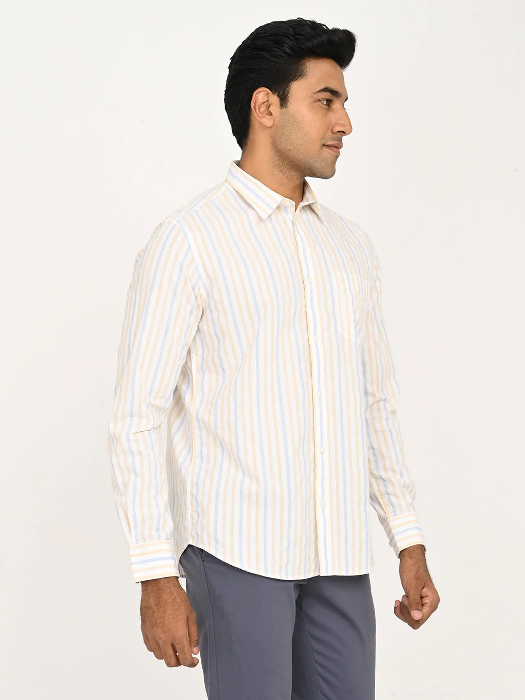 Men's Striped Full Sleeve Cotton Blend Shirt - Image 3