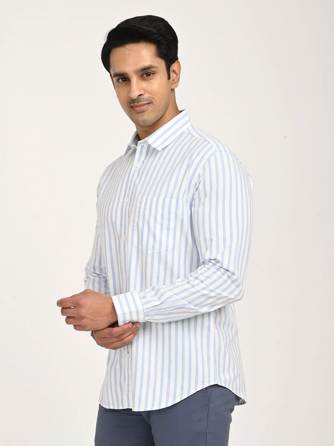 Men's Striped Full Sleeve Cotton Shirt - Image 2