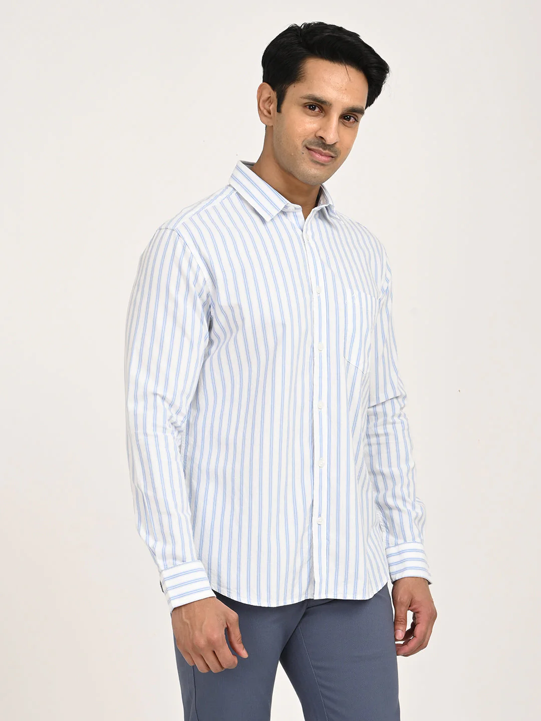 Men's Striped Full Sleeve Cotton Shirt - Image 3