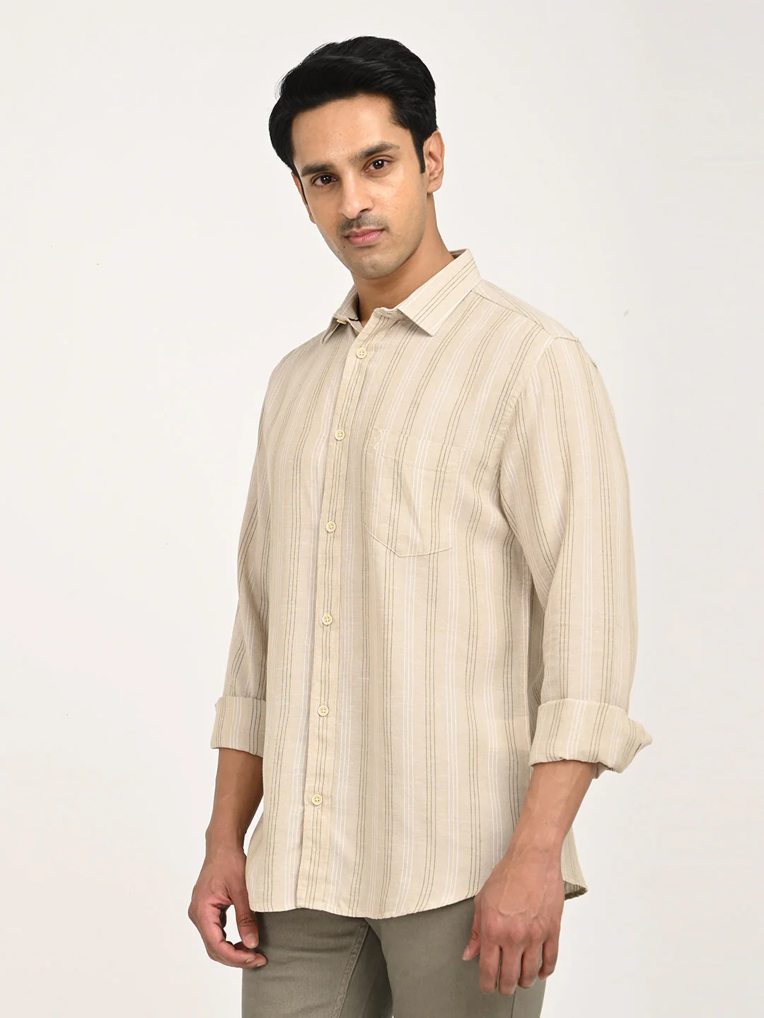 Men's Striped Full Sleeve Tencel Blend Shirt - Image 2