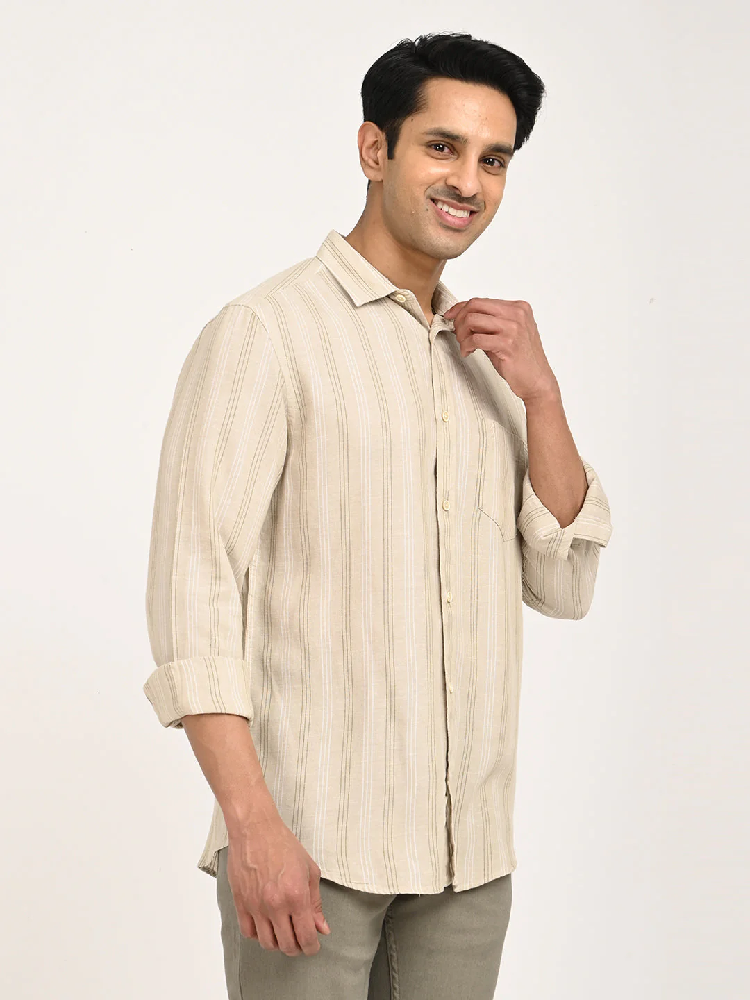 Men's Striped Full Sleeve Tencel Blend Shirt - Image 3