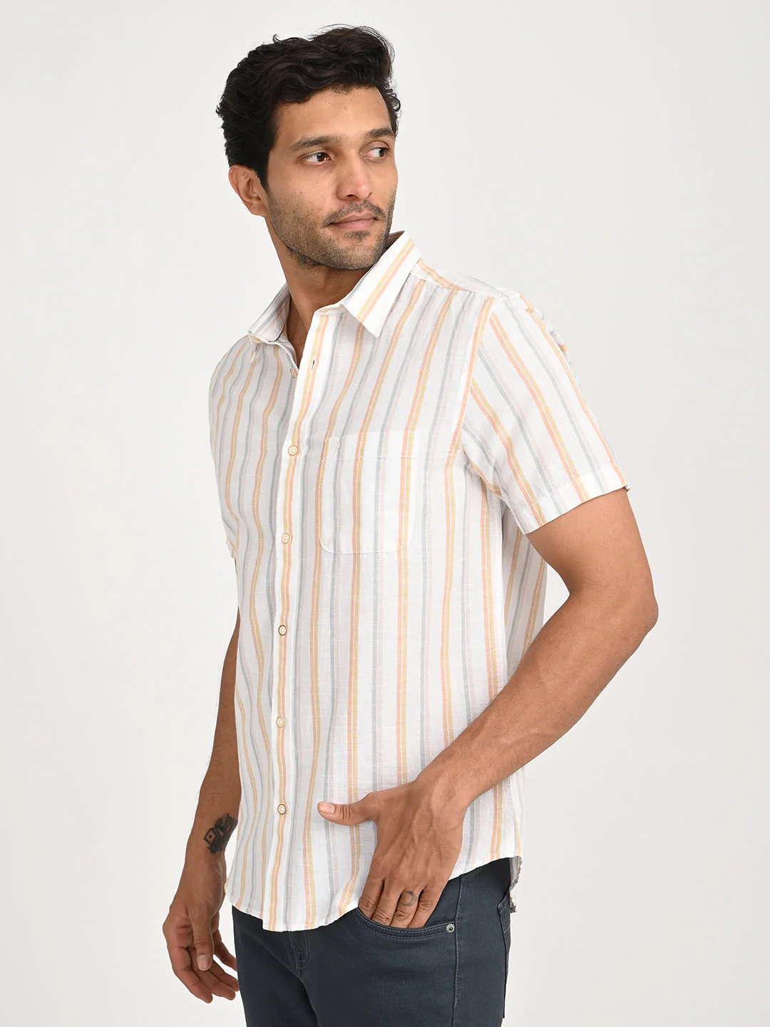 Men's Striped Half Sleeve Cotton Blend Shirt - Image 2