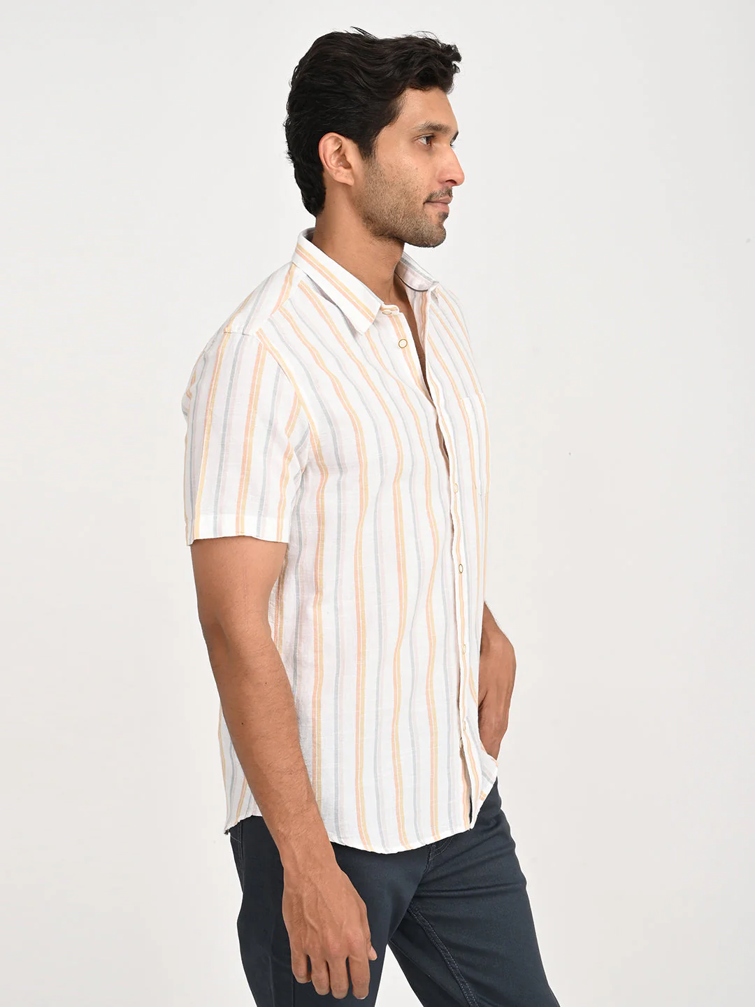 Men's Striped Half Sleeve Cotton Blend Shirt - Image 3