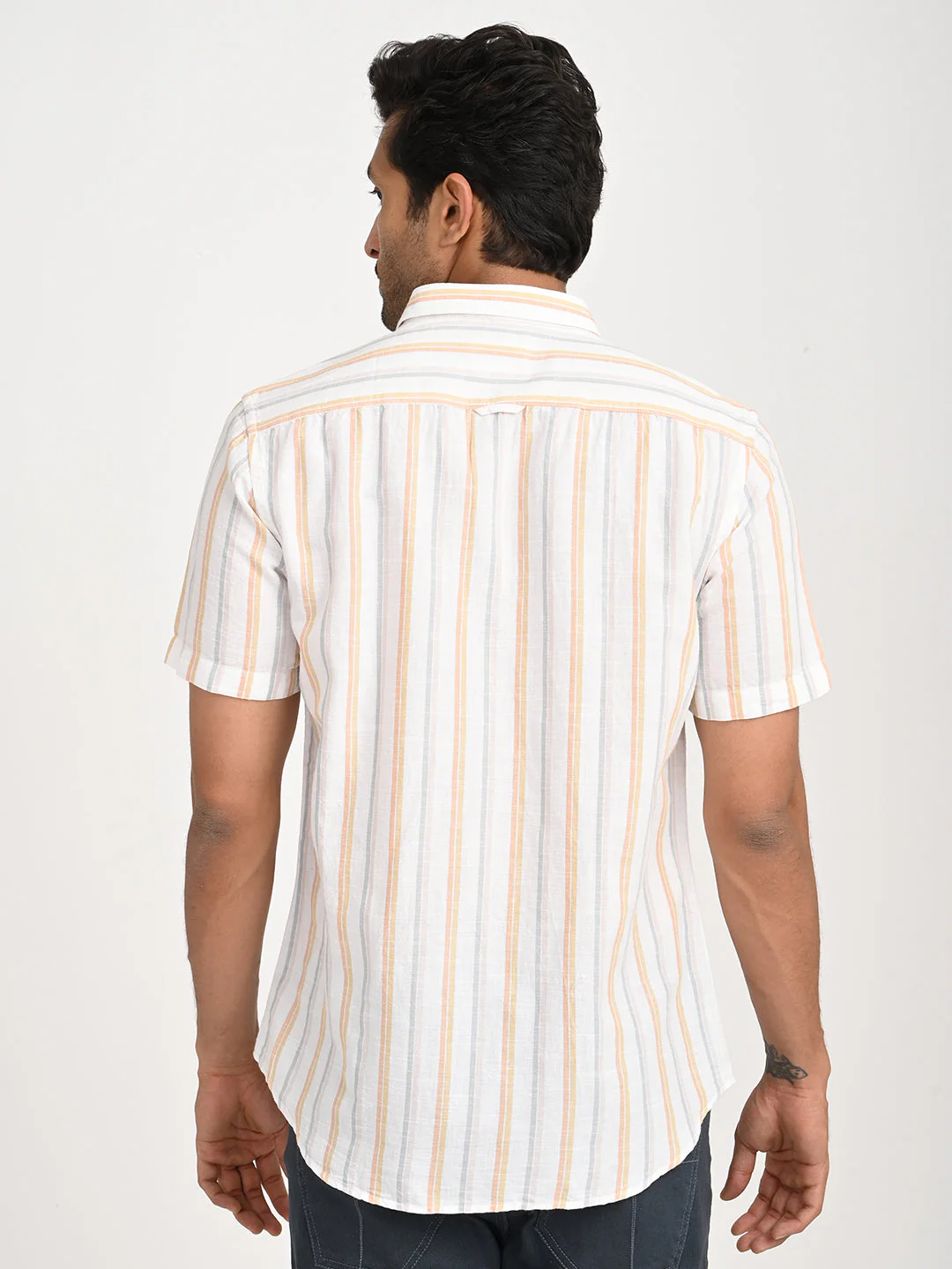 Men's Striped Half Sleeve Cotton Blend Shirt - Image 4