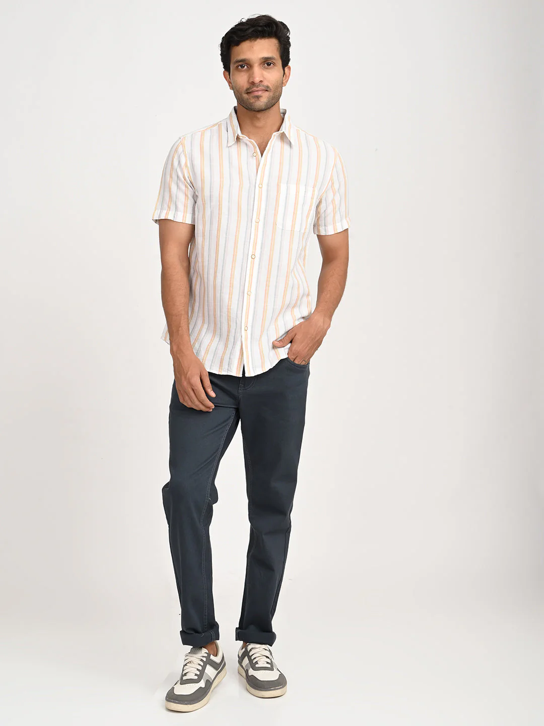 Men's Striped Half Sleeve Cotton Blend Shirt - Image 6