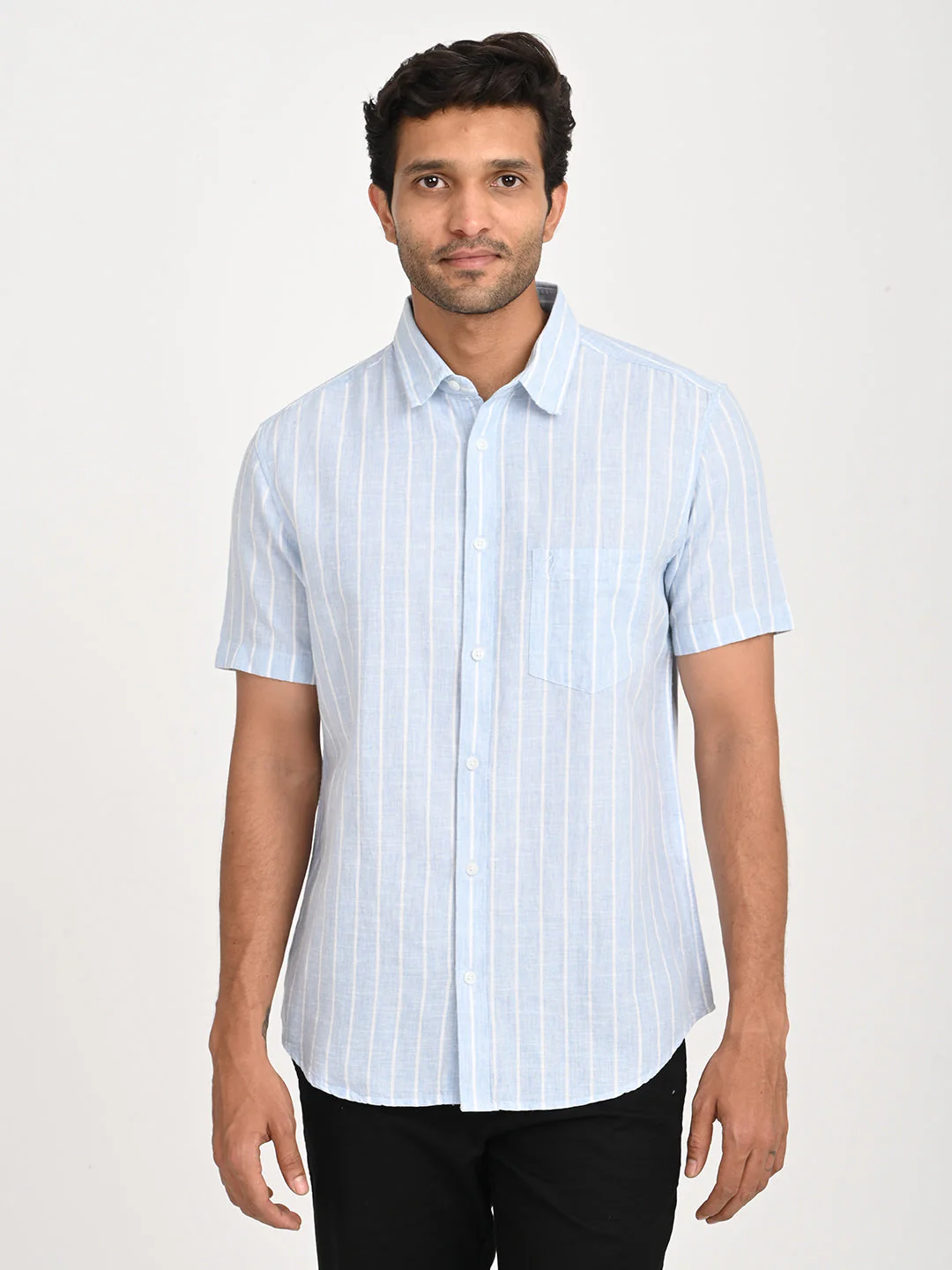 Men's Striped Half Sleeve Cotton Blend Shirt