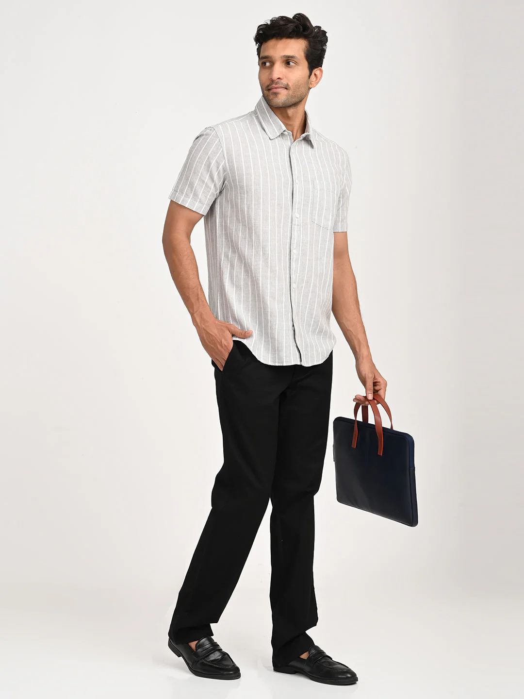 Men's Striped Half Sleeve Cotton Blend Shirt - Image 12