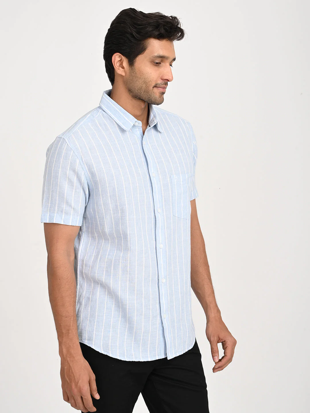 Men's Striped Half Sleeve Cotton Blend Shirt - Image 3