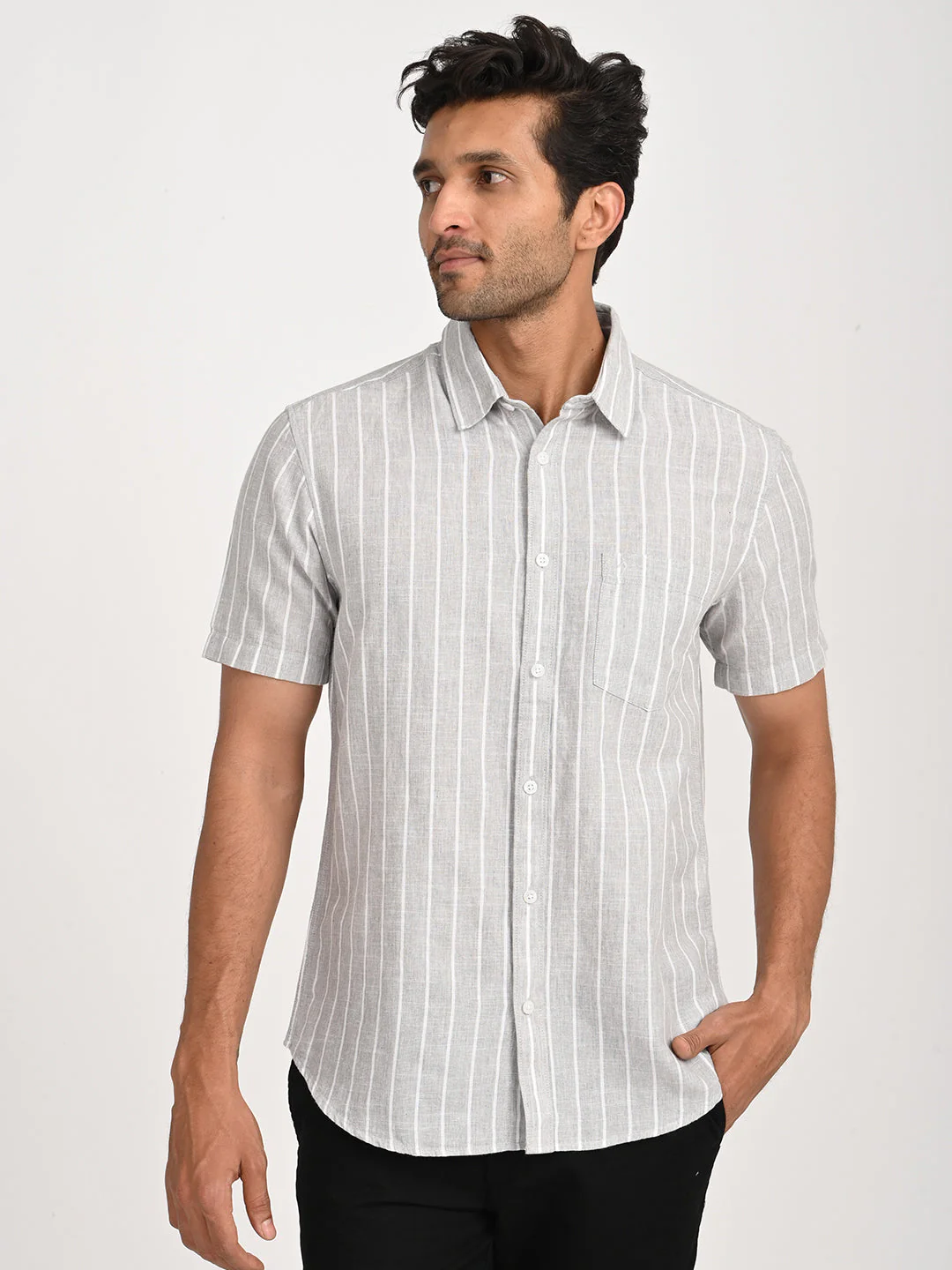 Men's Striped Half Sleeve Cotton Blend Shirt - Image 7