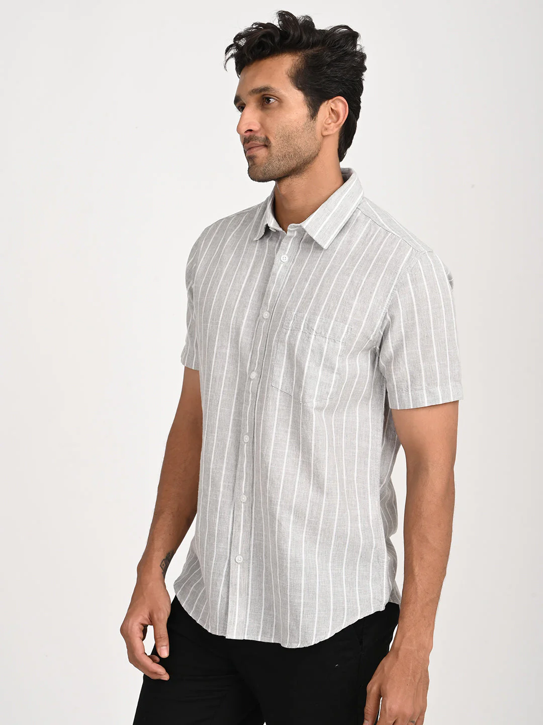 Men's Striped Half Sleeve Cotton Blend Shirt - Image 8