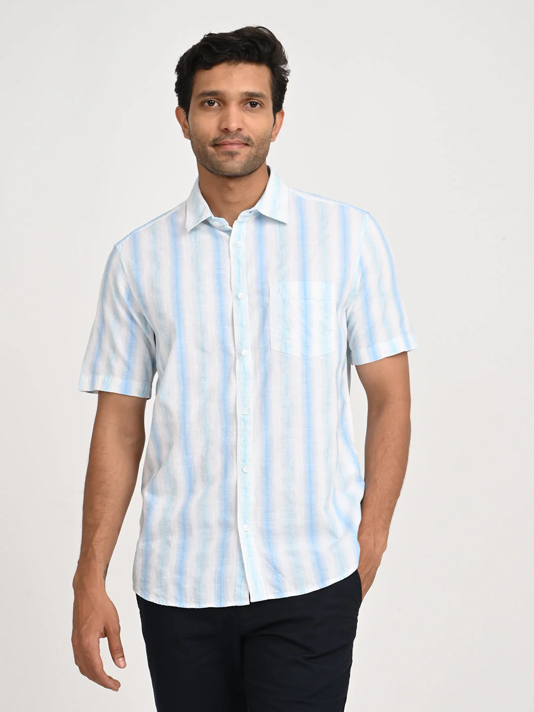 Men's Striped Half Sleeve Cotton Blend Shirt