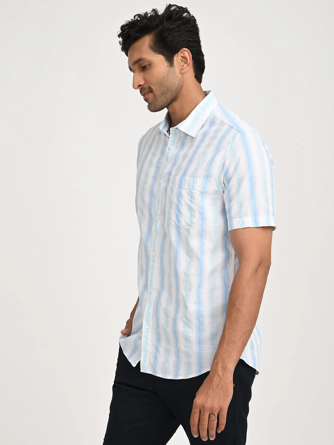 Men's Striped Half Sleeve Cotton Blend Shirt - Image 2