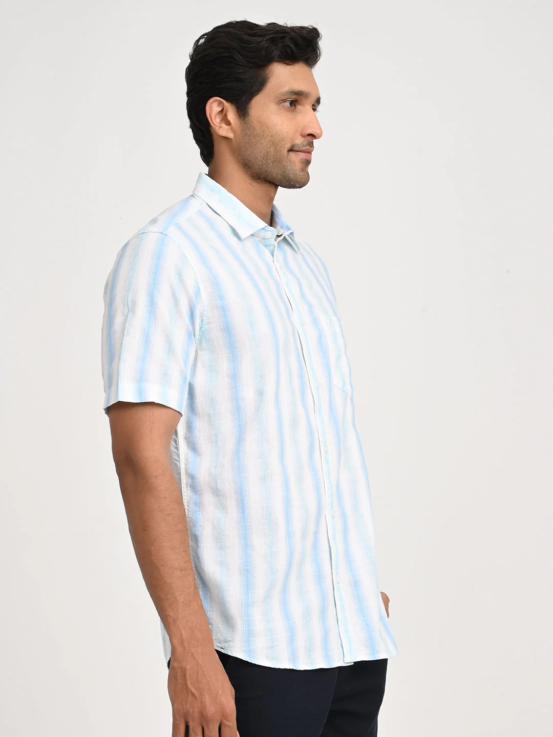 Men's Striped Half Sleeve Cotton Blend Shirt - Image 3