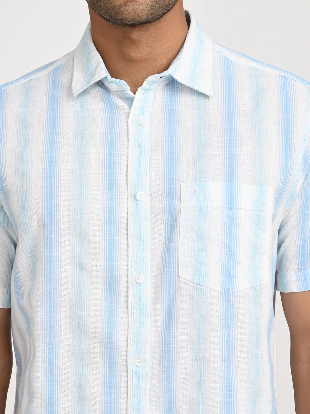 Men's Striped Half Sleeve Cotton Blend Shirt - Image 5