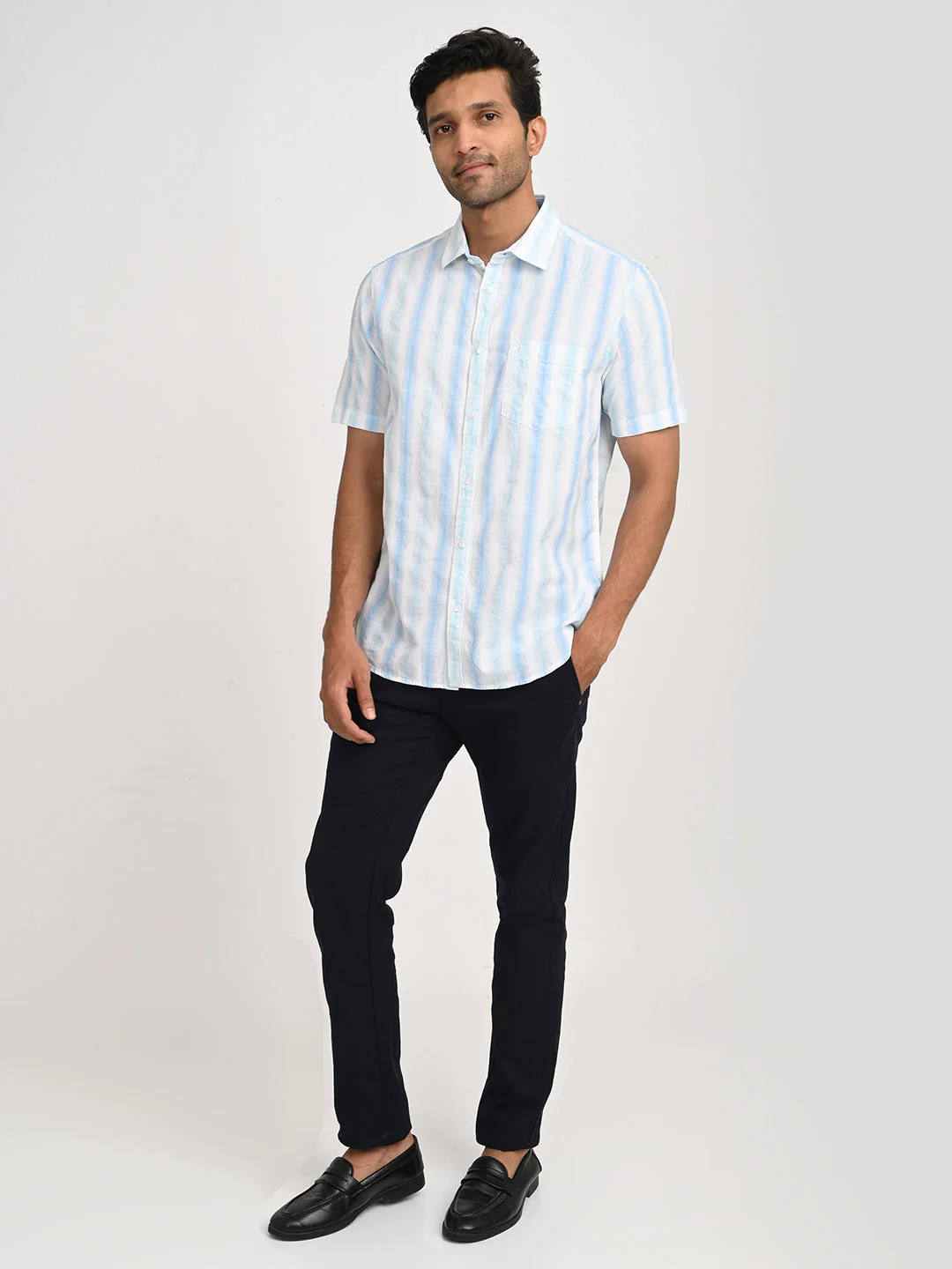 Men's Striped Half Sleeve Cotton Blend Shirt - Image 6