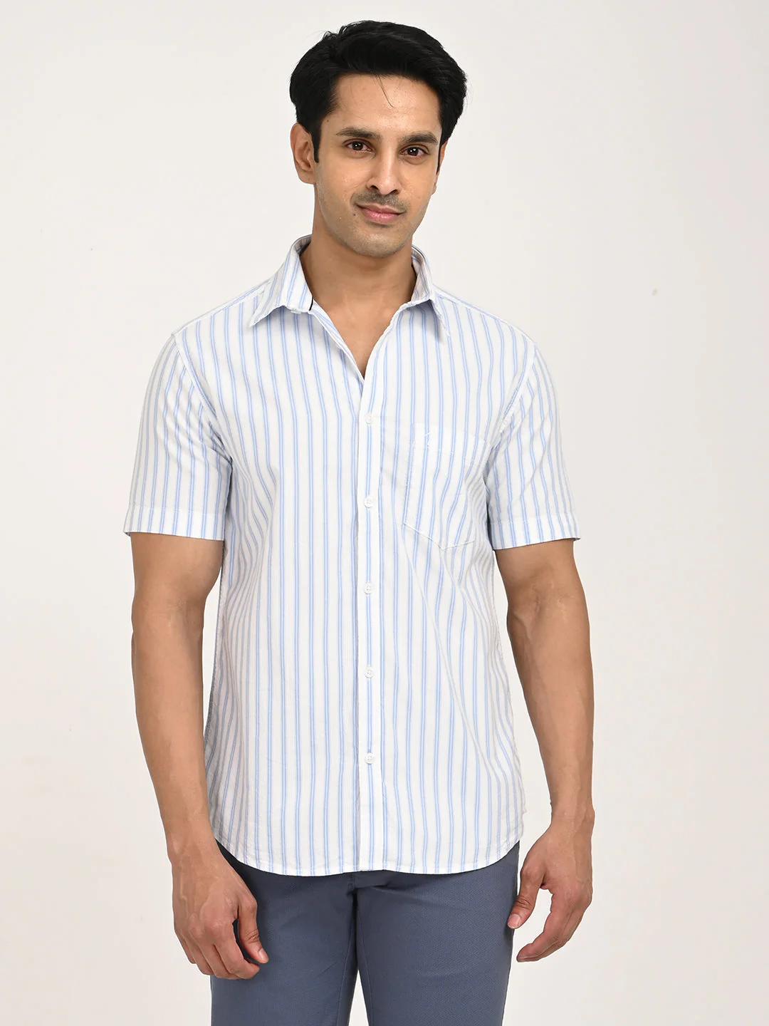 Men's Striped Half Sleeve Cotton Shirt
