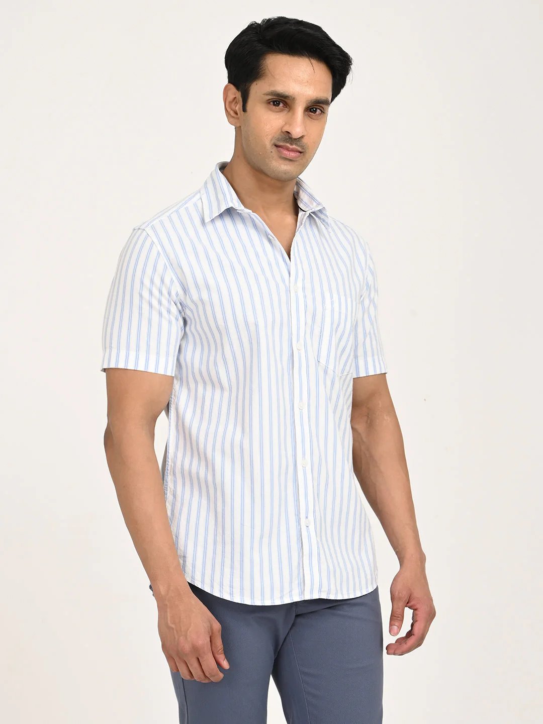 Men's Striped Half Sleeve Cotton Shirt - Image 3