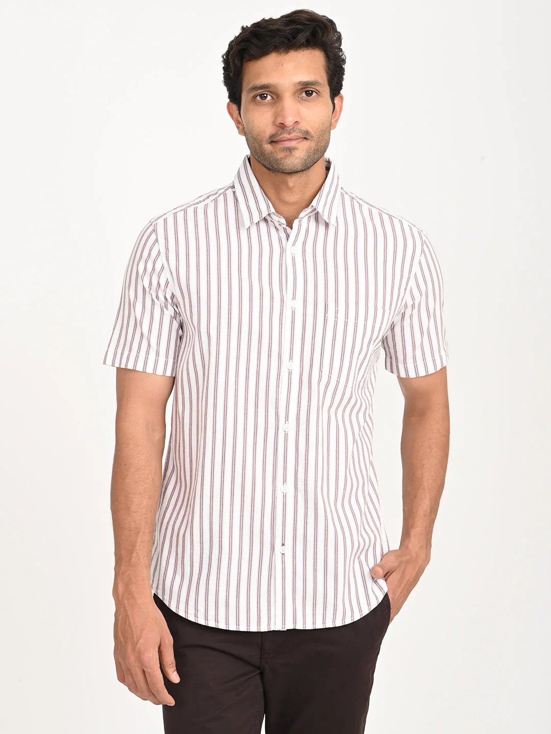 Men's Striped Half Sleeve Cotton Shirt - Image 7
