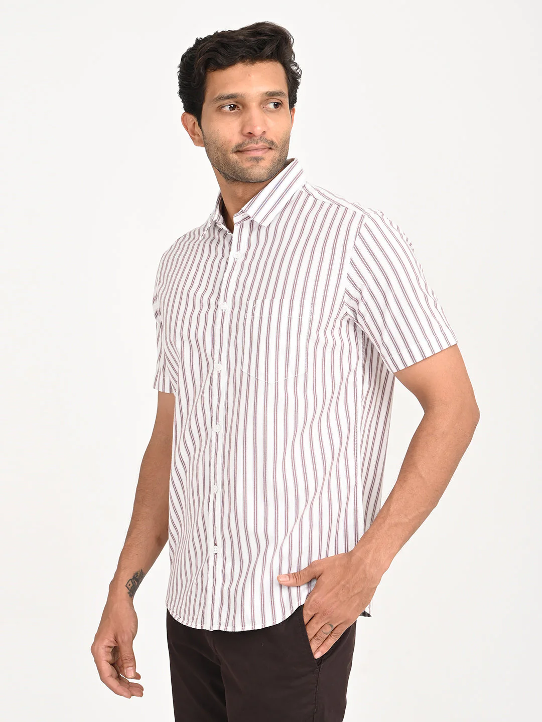 Men's Striped Half Sleeve Cotton Shirt - Image 8
