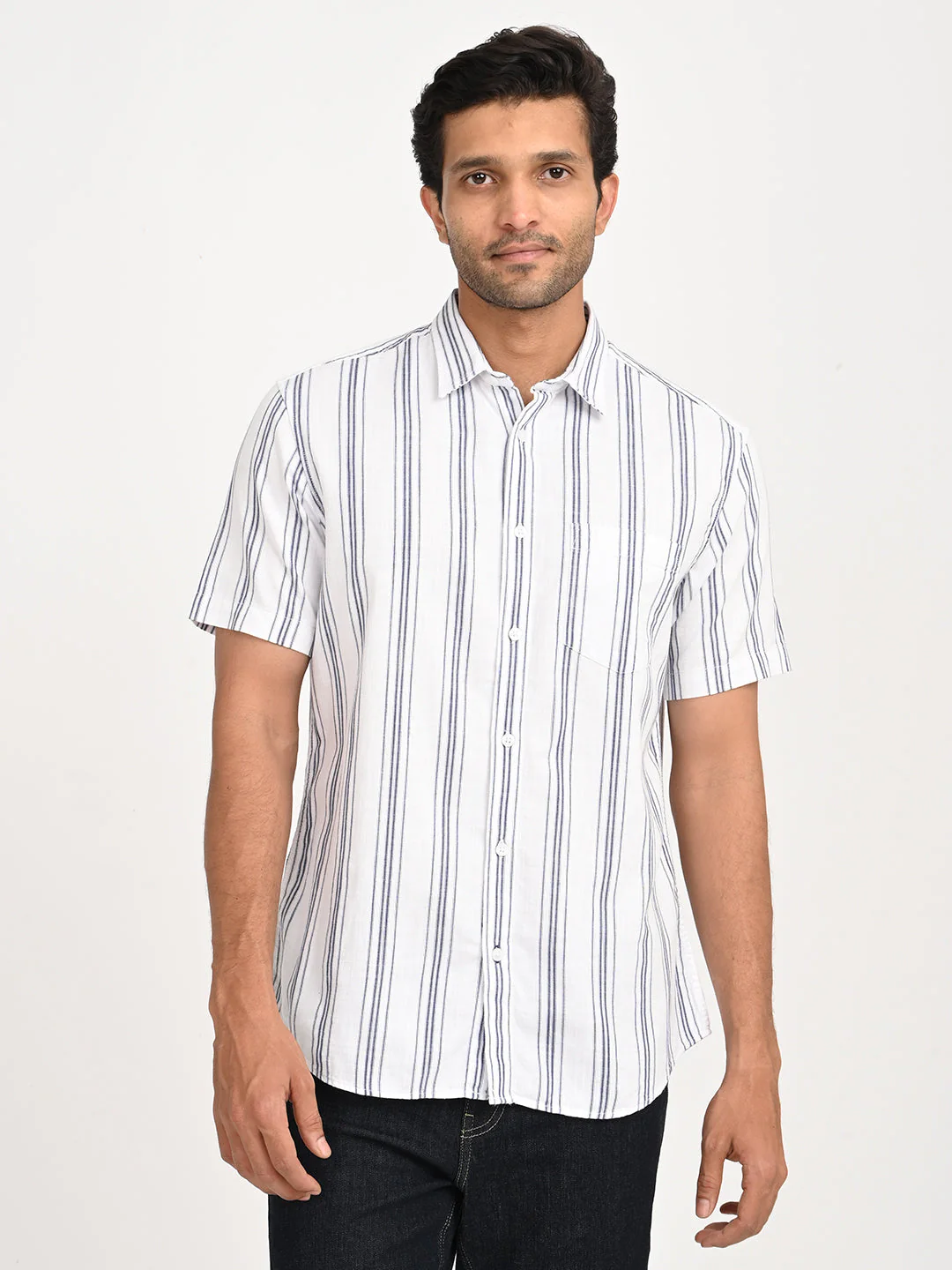 Men's Striped Half Sleeve Cotton Shirt