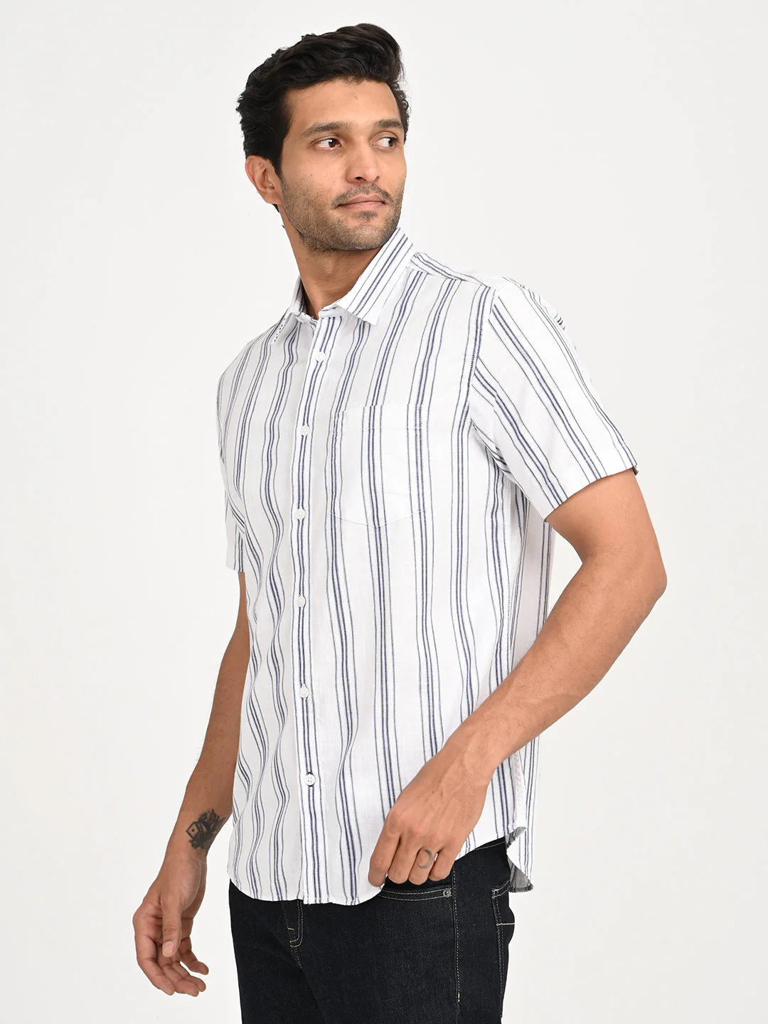 Men's Striped Half Sleeve Cotton Shirt - Image 2