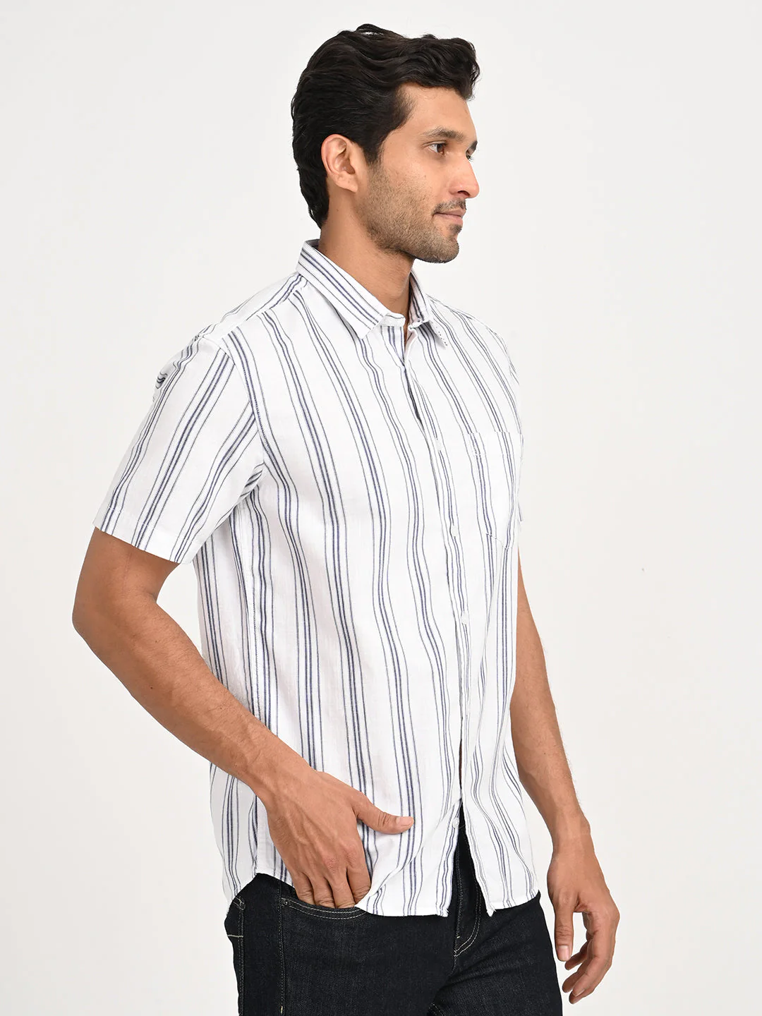 Men's Striped Half Sleeve Cotton Shirt - Image 3