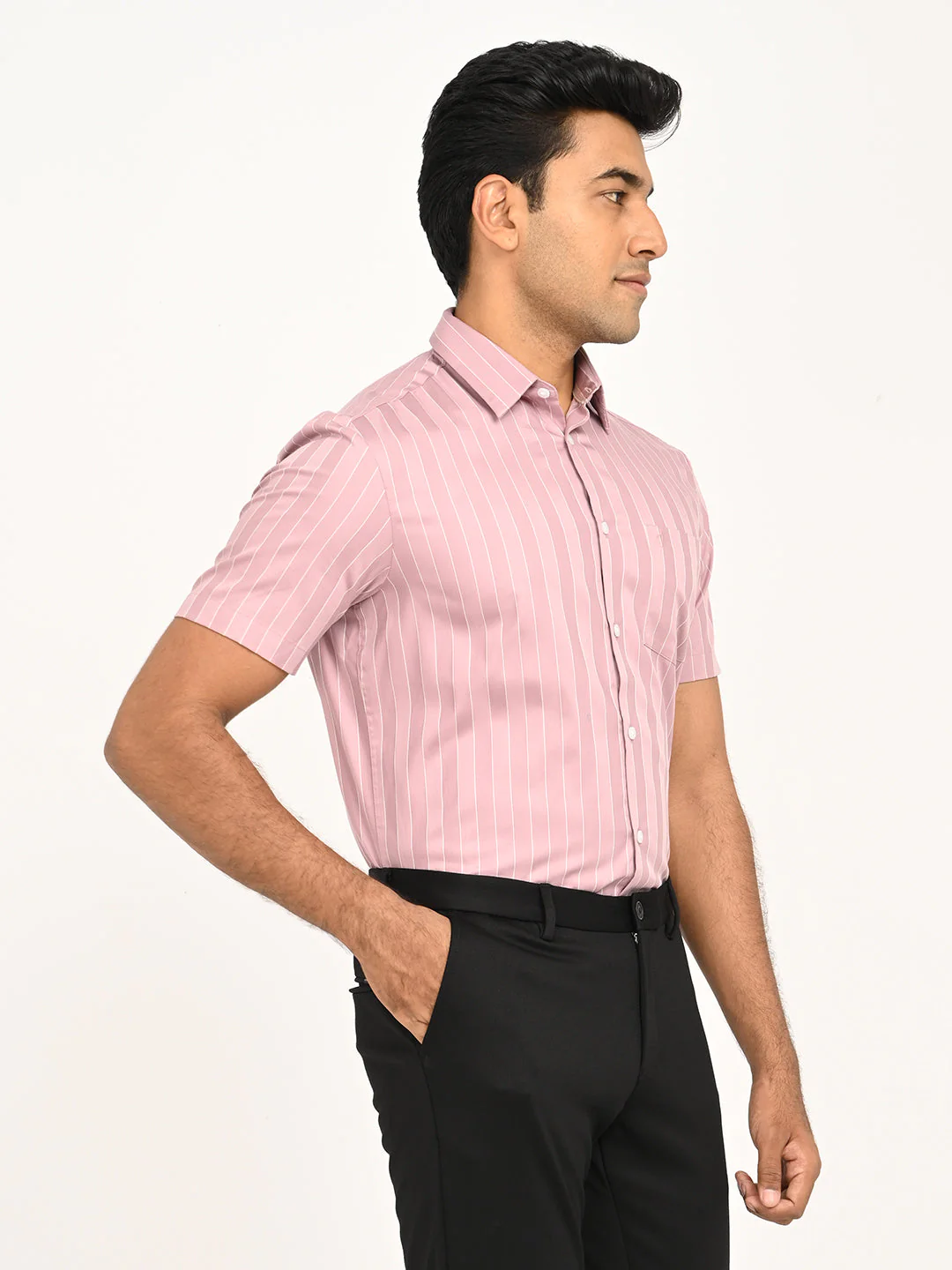 Men's Striped Half Sleeve Cotton Shirt - Image 3