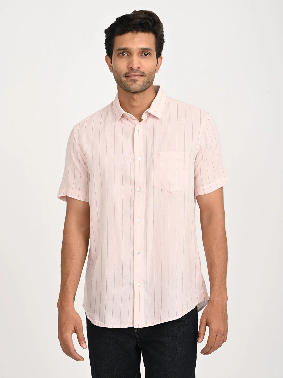 Men's Striped Half Sleeve Tencel Blend Shirt