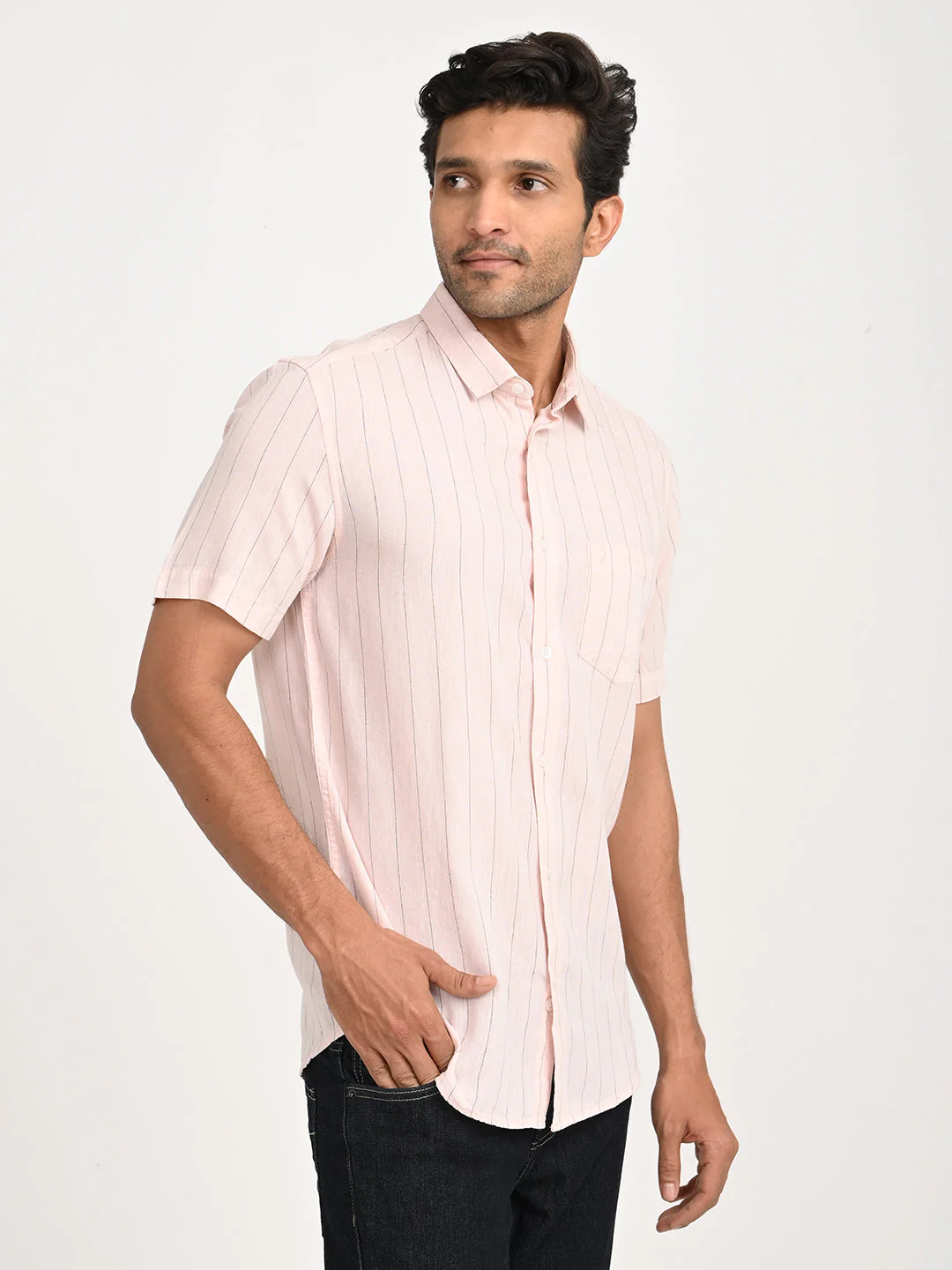Men's Striped Half Sleeve Tencel Blend Shirt - Image 3