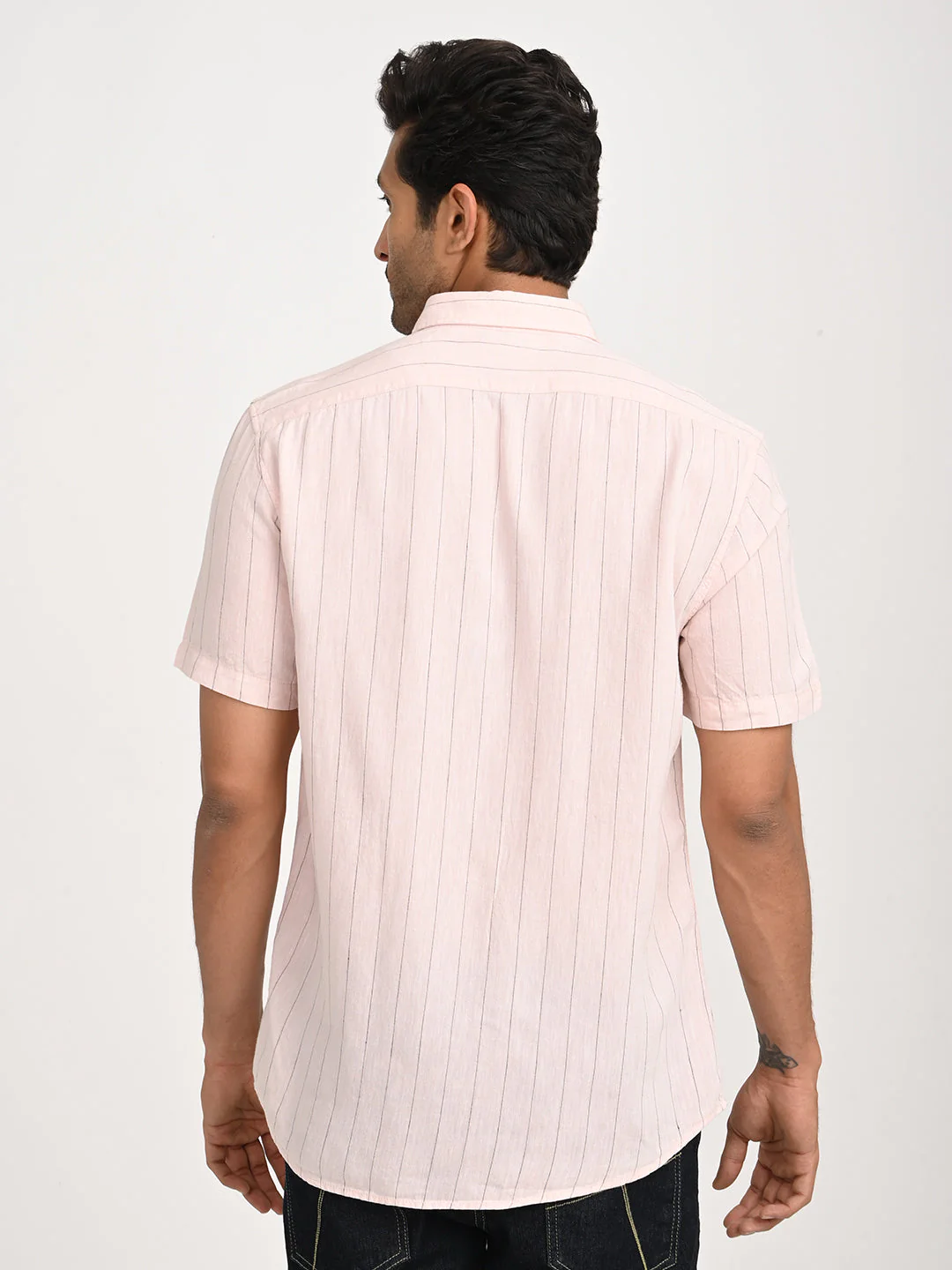 Men's Striped Half Sleeve Tencel Blend Shirt - Image 4