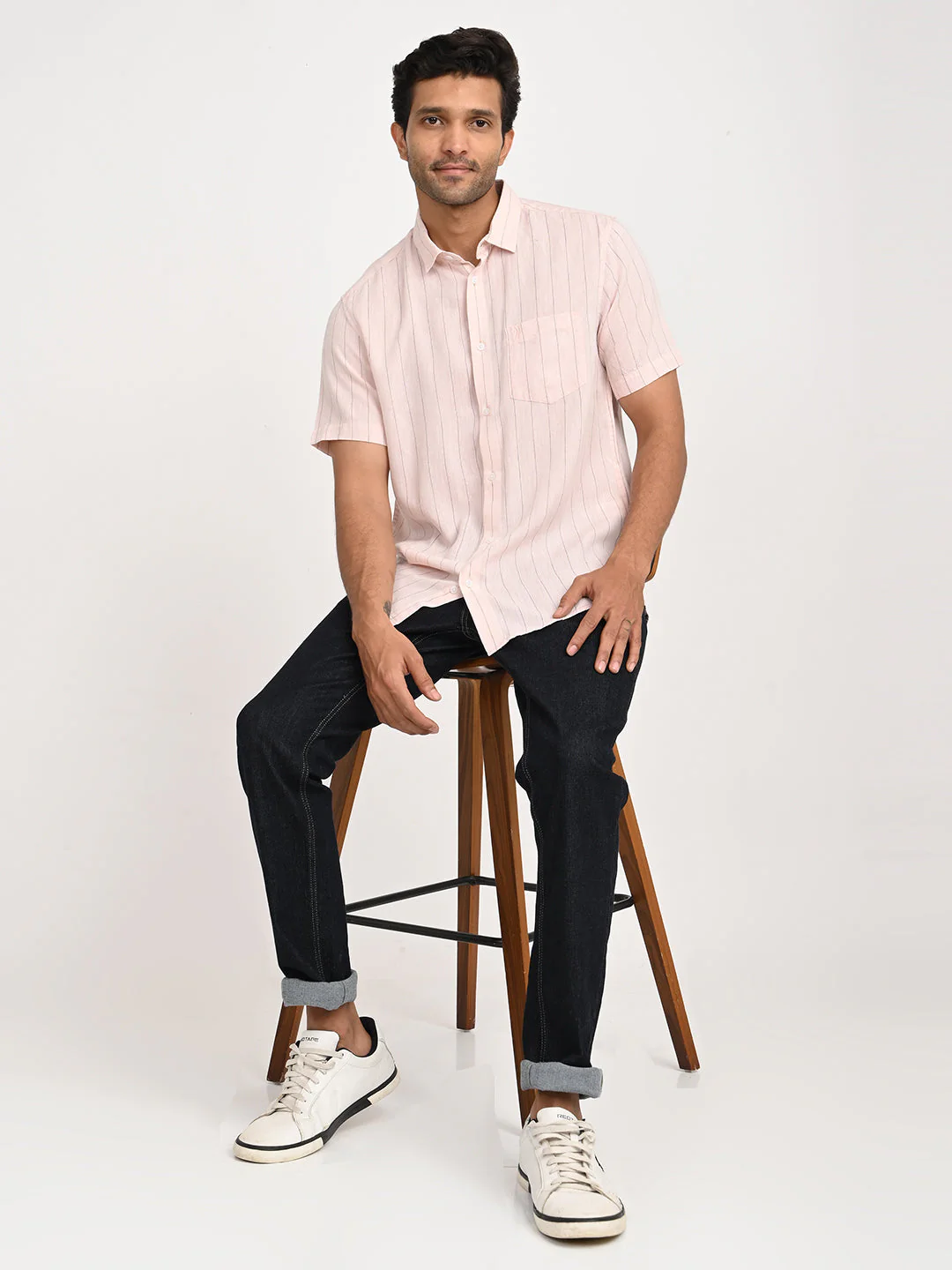 Men's Striped Half Sleeve Tencel Blend Shirt - Image 6