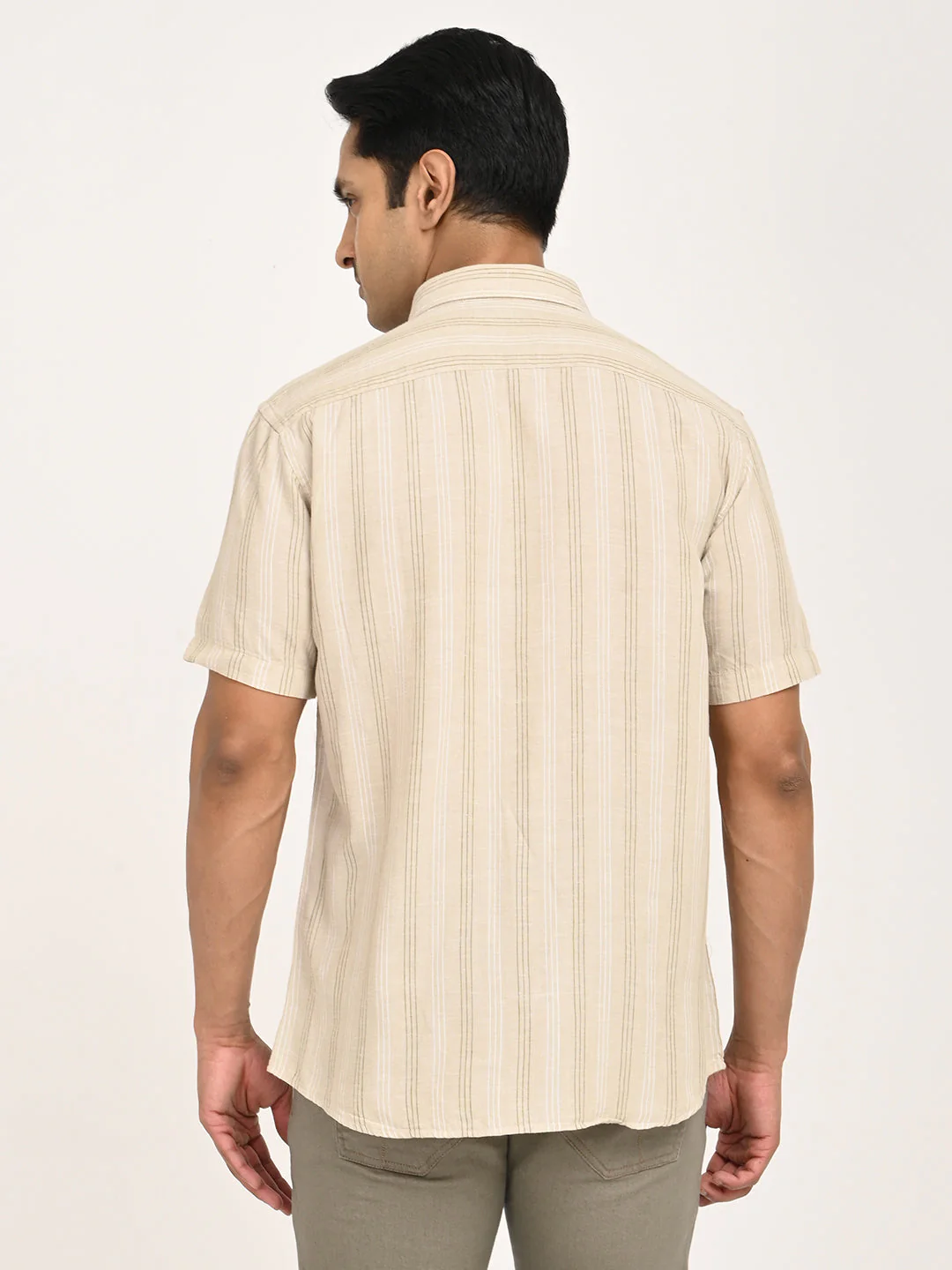 Men's Striped Half Sleeve Tencel Blend Shirt - Image 4
