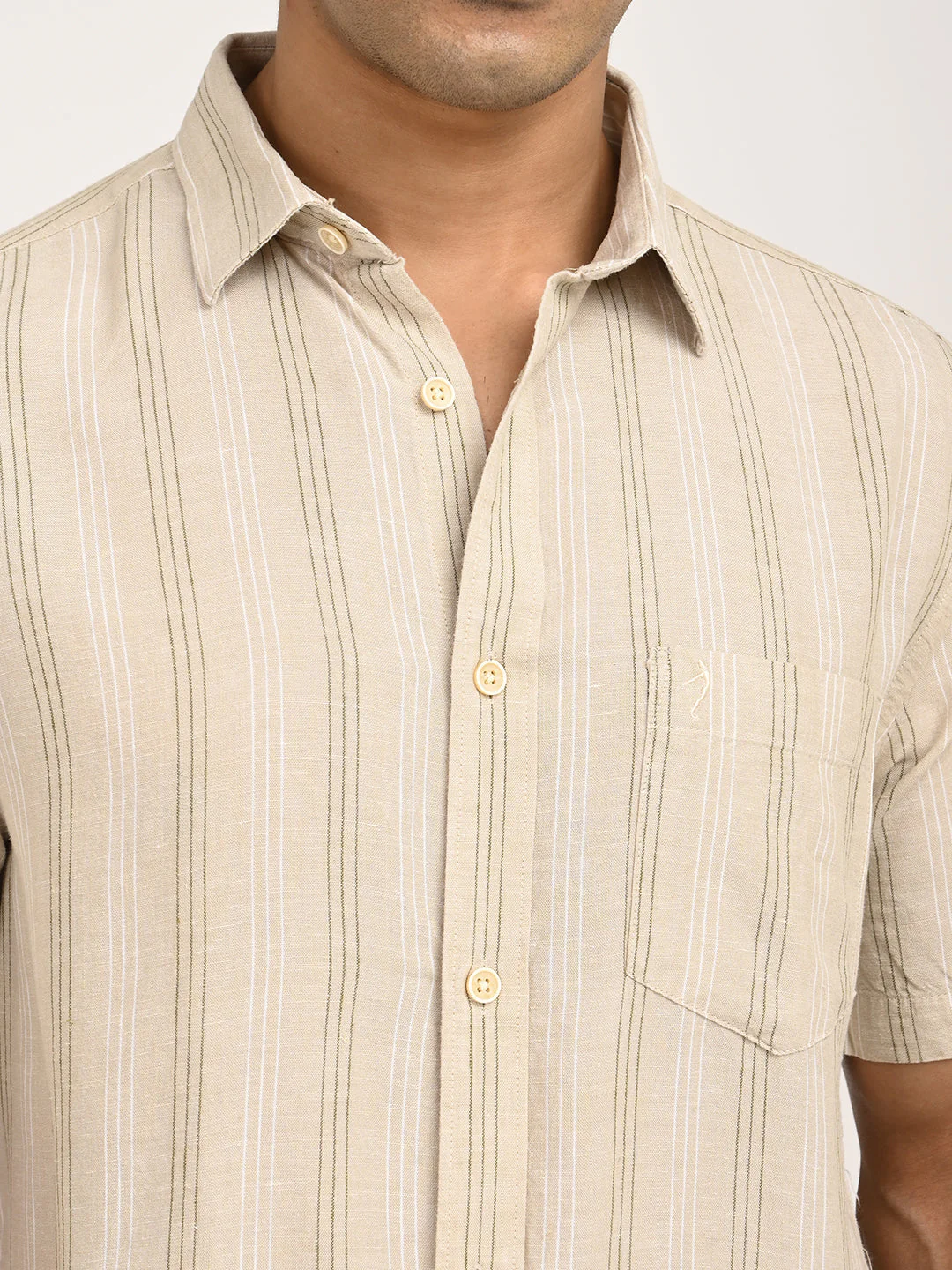 Men's Striped Half Sleeve Tencel Blend Shirt - Image 5