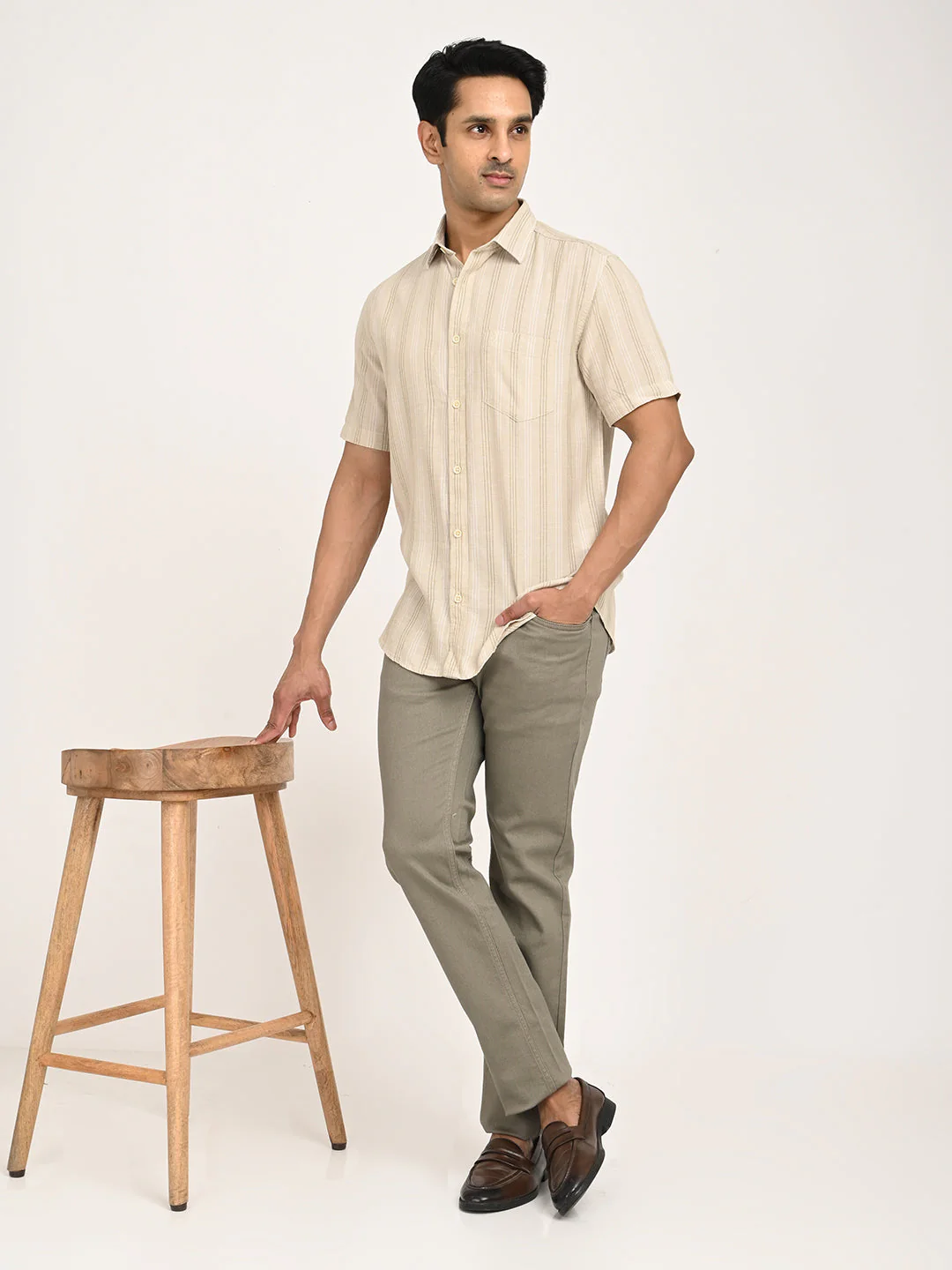 Men's Striped Half Sleeve Tencel Blend Shirt - Image 6